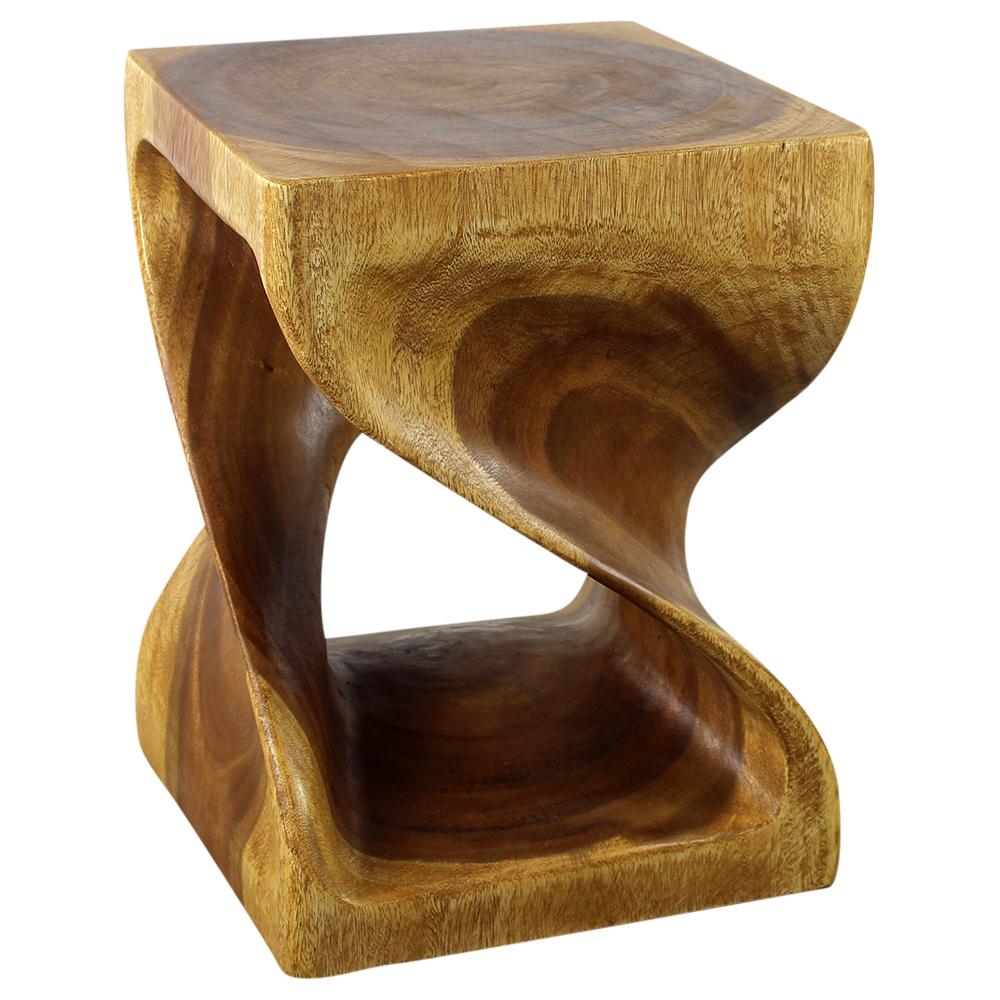 Wood Twist End Table 15 x 15 x 20 inch High Oak Oil Kammika