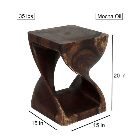 Haussmann Original Twist Pedestal Side Table, Mocha, 15 x 15 x 20 in H, dimensions