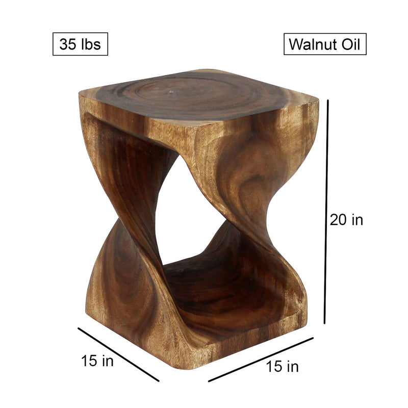 Haussmann Original Twist Pedestal Side Table, Walnut, 15 x 15 x 20 in H, dimensions