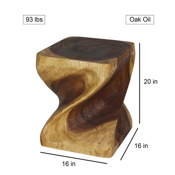 Haussmann Big Twist Pedestal Table, Oak, 16 x 16 x 20 in H, dimensions