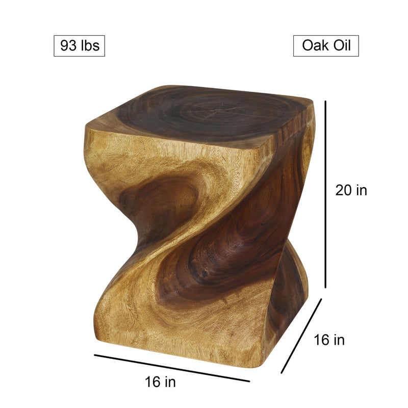Haussmann Big Twist Pedestal Table, Oak, 16 x 16 x 20 in H, dimensions