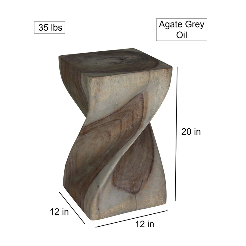 Haussmann Big Twist Pedestal Table, Agate Grey, 12 x 12 x 20 in H, dimensions