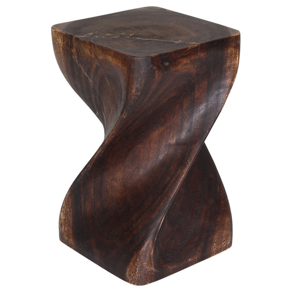 Haussmann Big Twist Solid Wood End Table - 12 x 12 x 20 in - Mocha