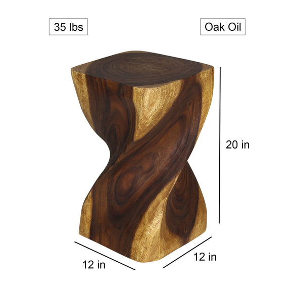 Haussmann Big Twist Pedestal Table, Oak, 12 x 12 x 20 in H, dimensions