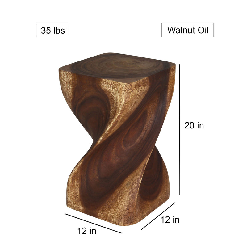 Haussmann Big Twist Pedestal Table, Walnut, 12 x 12 x 20 in H, dimensions