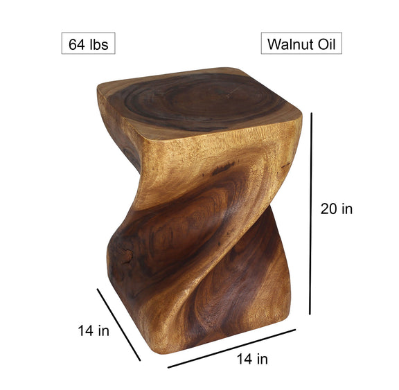 Haussmann Big Twist Pedestal Table, Walnut, 14 x 14 x 20 in H, dimensions