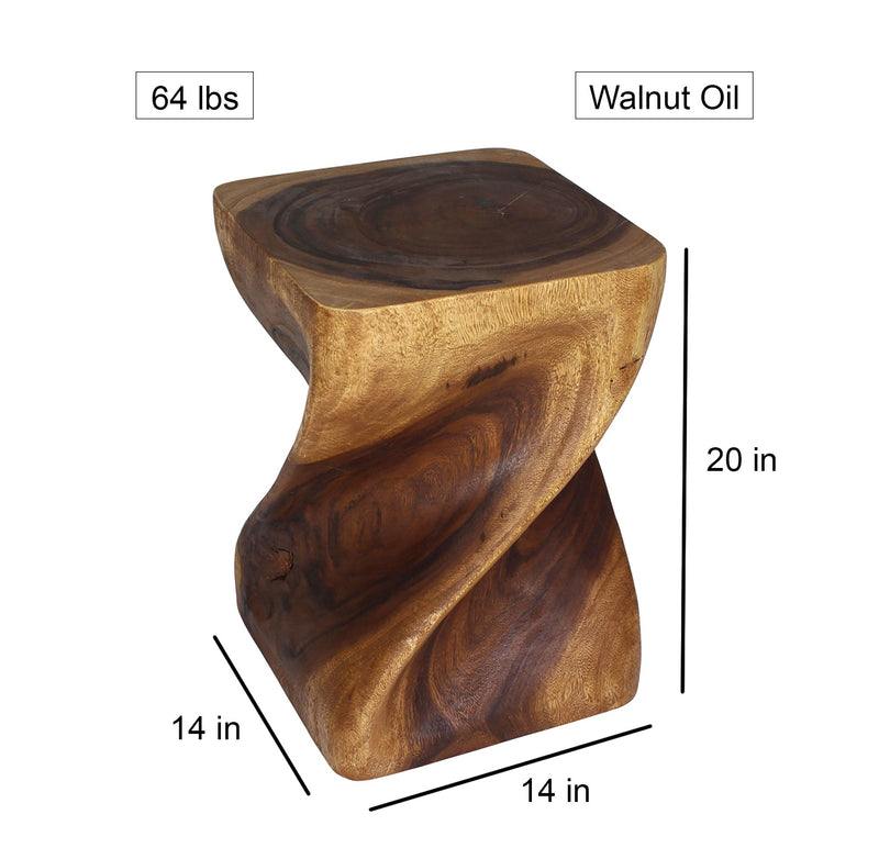 Haussmann Big Twist Pedestal Table, Walnut, 14 x 14 x 20 in H, dimensions
