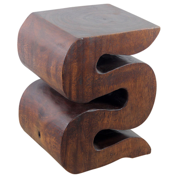 Haussmann Big Wave hand-carved wood end table, Mocha, 12 x 14 x 18 in H