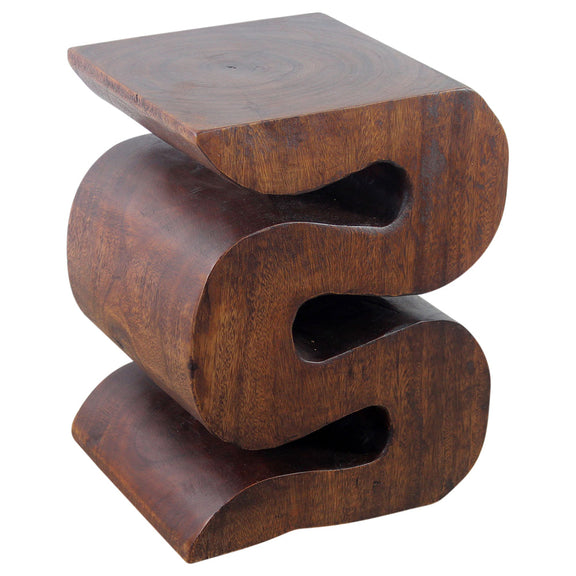 Haussmann Big Wave hand-carved wood end table, Mocha, 12 x 14 x 18 in H