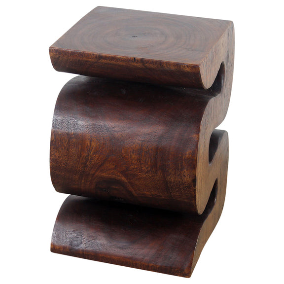 Haussmann Big Wave hand-carved wood end table, Mocha, 12 x 14 x 18 in H