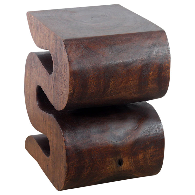 Haussmann Big Wave hand-carved wood end table, Mocha, 12 x 14 x 18 in H
