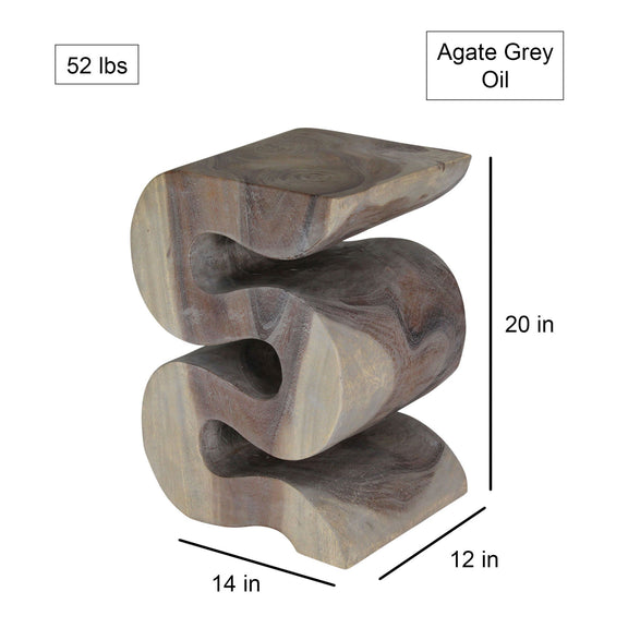 Haussmann Big Wave hand-carved wood end table, Agate Grey, 12 x 14 x 20 in H, dimensions
