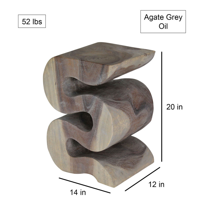 Haussmann Big Wave hand-carved wood end table, Agate Grey, 12 x 14 x 20 in H, dimensions