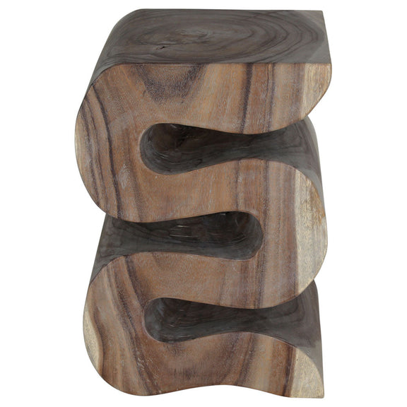 Haussmann Big Wave hand-carved wood end table, Agate Grey, 14 x 14 x 20 in H