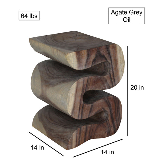 Haussmann Big Wave hand-carved wood end table, Agate Grey, 14 x 14 x 20 in H, dimensions