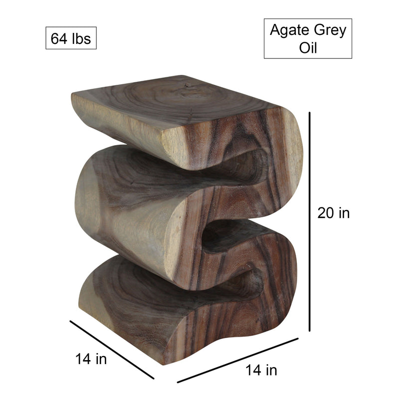 Haussmann Big Wave hand-carved wood end table, Agate Grey, 14 x 14 x 20 in H, dimensions