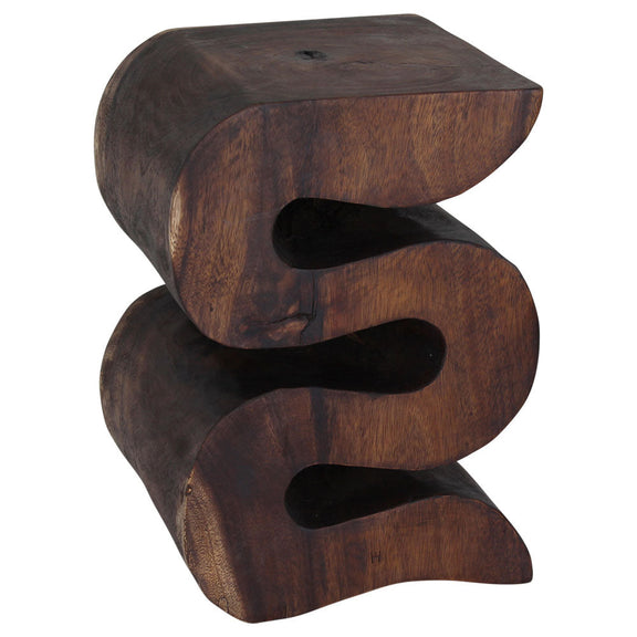 Haussmann Big Wave hand-carved wood end table, Mocha, 14 x 14 x 20 in H