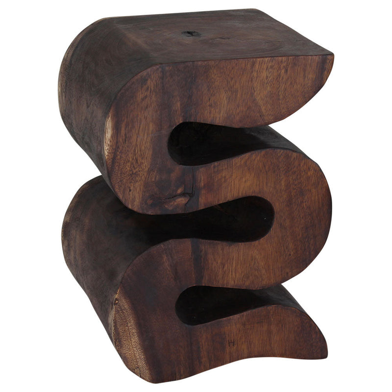 Haussmann Big Wave hand-carved wood end table, Mocha, 14 x 14 x 20 in H