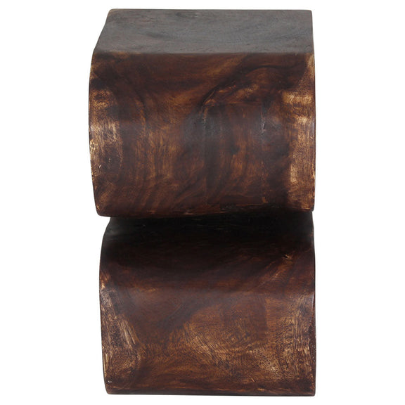 Haussmann Big Wave hand-carved wood end table, Mocha, 12 x 14 x 20 in H