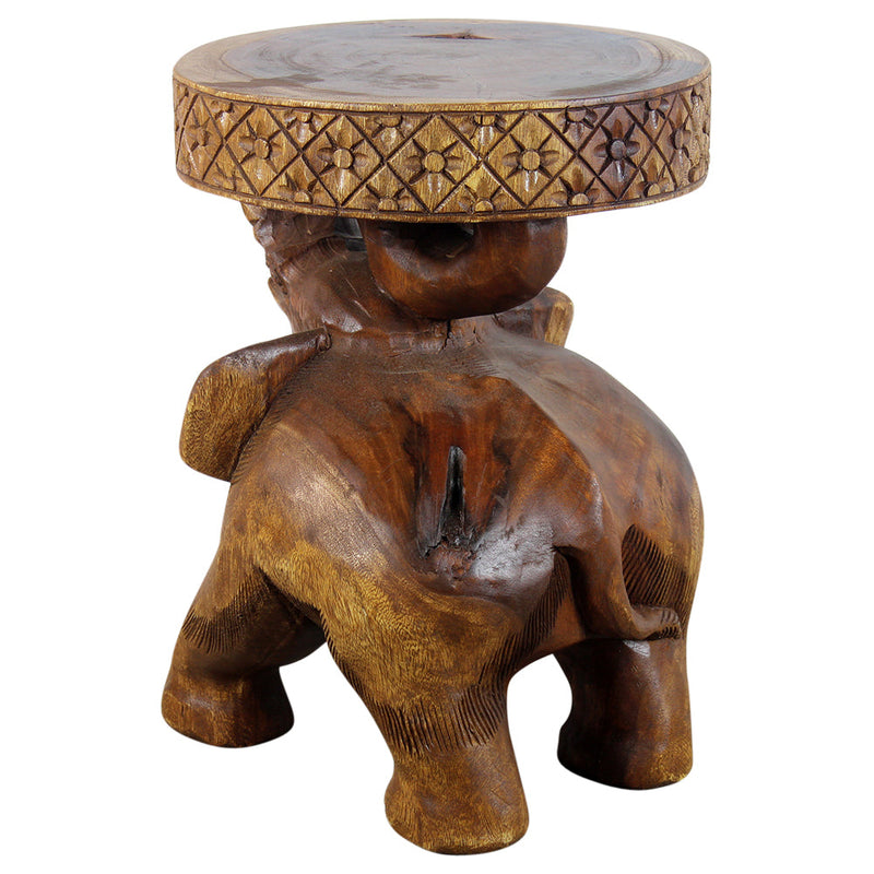Haussmann Elephant Chang Hand-Carved Solid Wood End Table, Walnut, 15 in dia x 20 in H, second angle