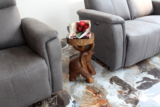 Haussmann Elephant 'Chang' Carved Sculptural Table, Walnut, 11 in dia x 20 in H, in a room