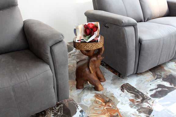 Haussmann Elephant 'Chang' Carved Sculptural Table, Walnut, 11 in dia x 20 in H, in a room