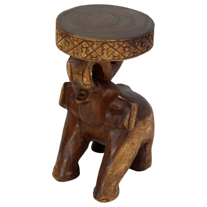 Haussmann Elephant 'Chang' Solid Wood End Table - 11 in dia x 20 in H - Walnut