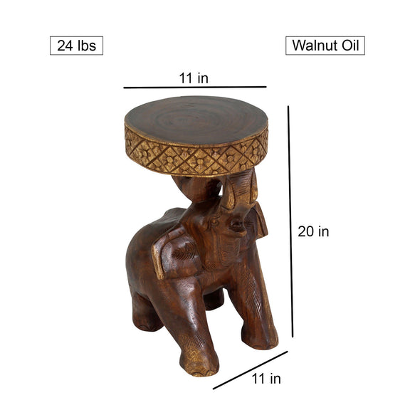 Haussmann Elephant 'Chang' Carved Sculptural Table, Walnut, 11 in dia x 20 in H, dimensions