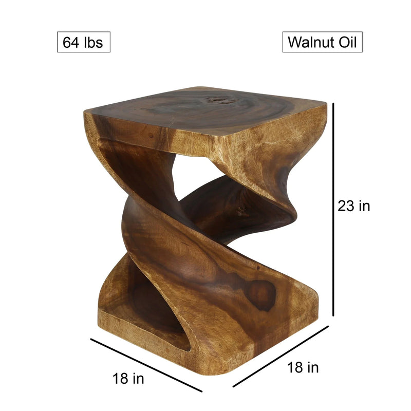 Size diagram for Double Twist end table, 18 x 18-inch square top and 23-inch height