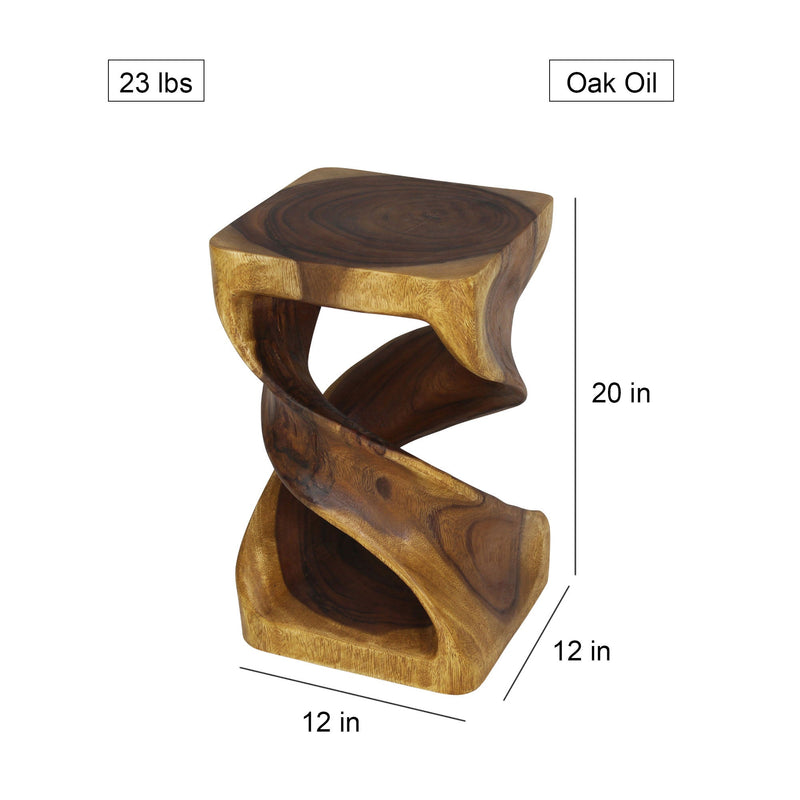 Haussmann Double Twist Pedestal Side Table, Oak, 12 x 12 x 20 in H, dimensions