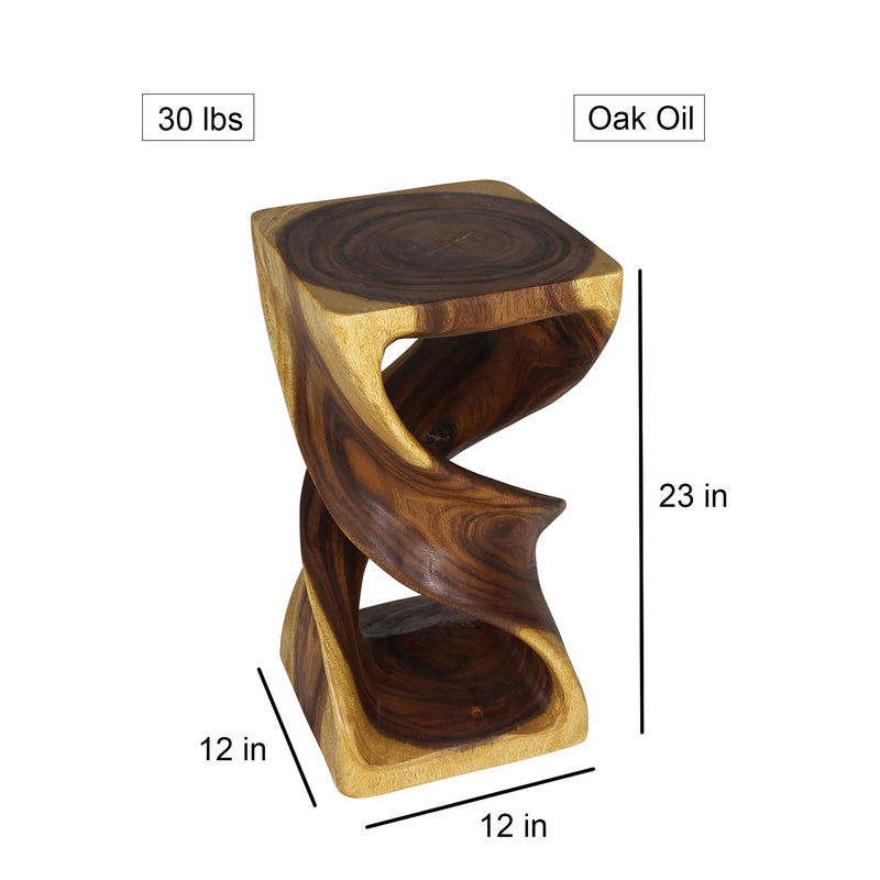 Haussmann Double Twist Pedestal Side Table, Oak, 12 x 12 x 23 in H, dimensions
