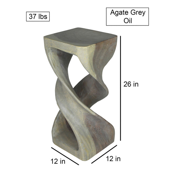 Haussmann Double Twist Pedestal Side Table, Agate Grey, 12 x 12 x 26 in H, dimensions