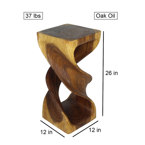 Haussmann Double Twist Pedestal Side Table, Oak, 12 x 12 x 26 in H, dimensions