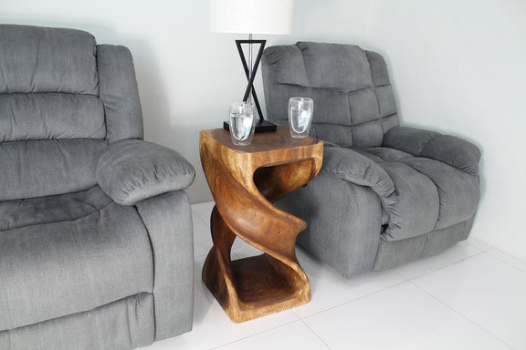 Haussmann Double Twist Pedestal Side Table, Walnut, 14 x 14 x 26 in H, in a room