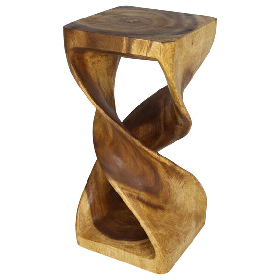 Haussmann Double Twist Pedestal Side Table, Oak, 14 x 14 x 30 in H