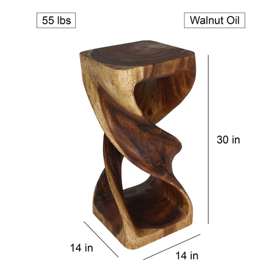 Haussmann Double Twist Pedestal Side Table, Walnut, 14 x 14 x 30 in H, dimensions