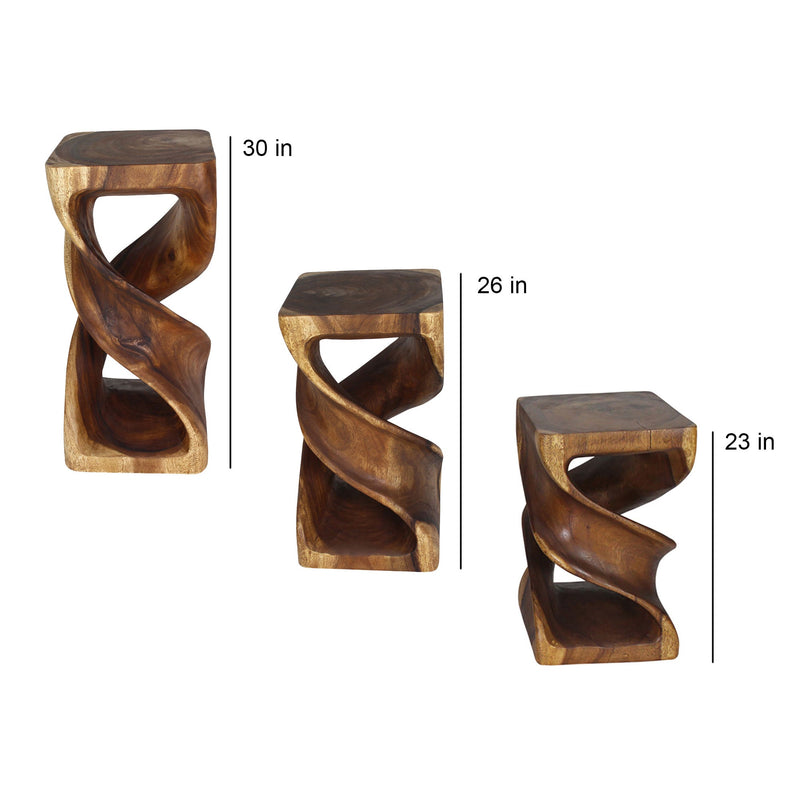 Haussmann Double Twist Pedestal Side Table, Walnut, 14 x 14 x 26 in H, dimensions