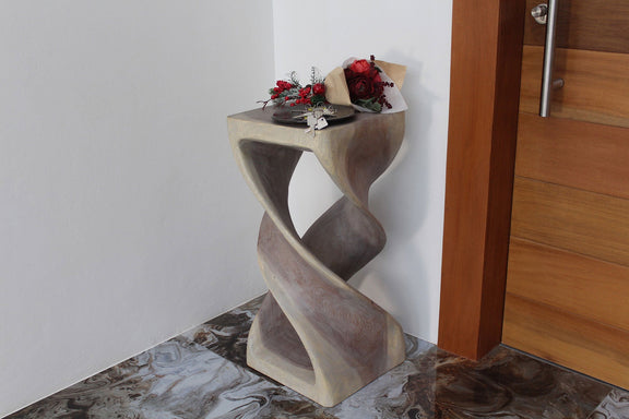 Haussmann Double Twist Pedestal Side Table, Agate Grey, 14 x 14 x 30 in H