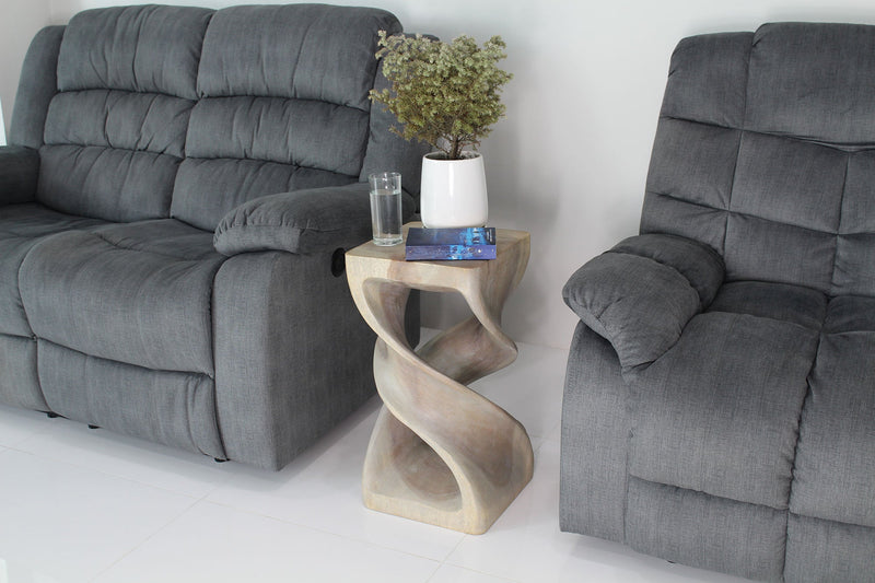 Haussmann Double Twist Pedestal Side Table, Agate Grey, 12 x 12 x 23 in H