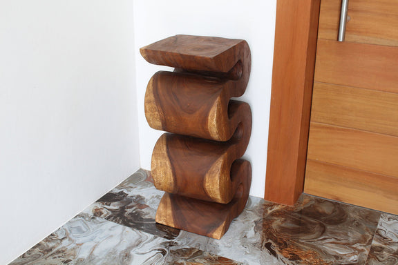 Haussmann Big Wave hand-carved wood end table, Walnut, 12 x 14 x 30 in H