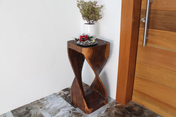 Haussmann Original Twist Pedestal Side Table, Mocha, 14 x 14 x 30 in H