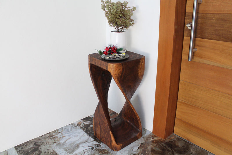 Haussmann Original Twist Pedestal Side Table, Mocha, 14 x 14 x 30 in H