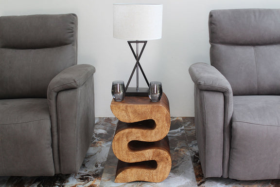 Haussmann Big Wave hand-carved wood end table, Walnut, 14 x 14 x 20 in H