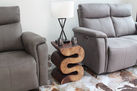 Haussmann Big Wave hand-carved wood end table, Mocha, 14 x 14 x 20 in H