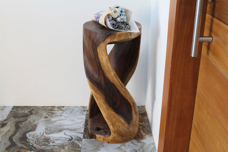 Haussmann Round Twist Pedestal Side Table, Walnut, 14 in dia x 30 in H