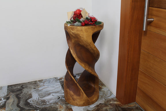 Haussmann Round Double Twist Pedestal Side Table, Walnut, 14 in dia x 30 in H