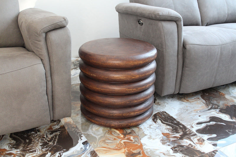 Haussmann Stacked Rings Sculptural Accent Table, Mocha, 20 in dia x 18 in H