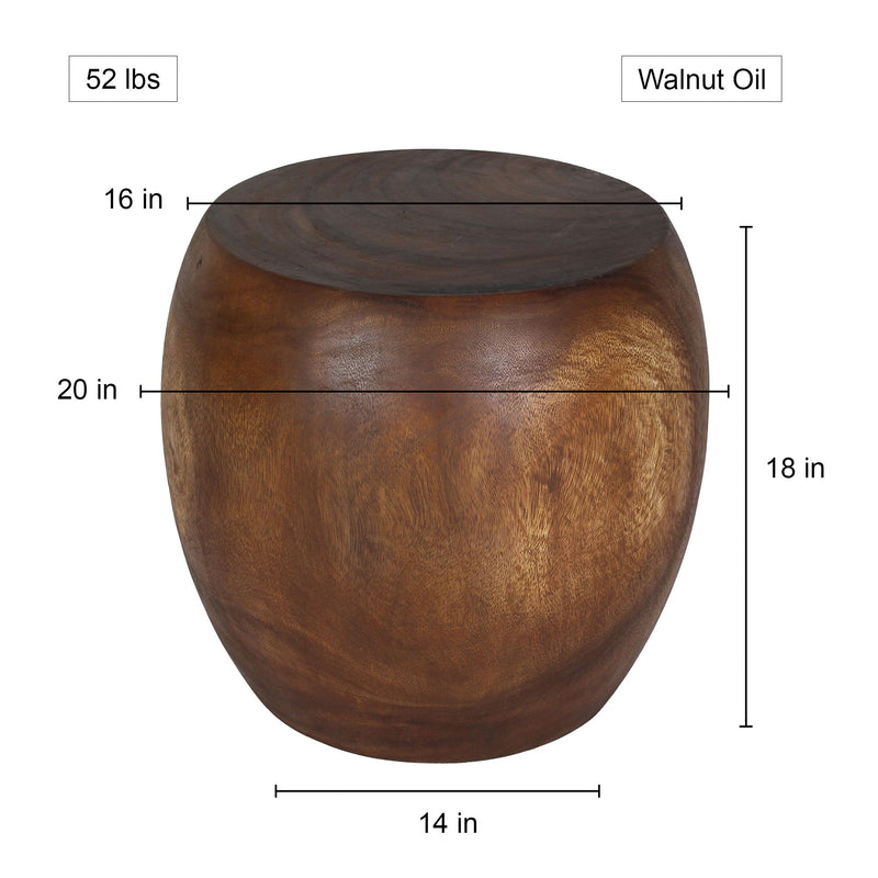 Haussmann Pouf Sculptural Stool, Walnut, 20 in dia x 18 in H