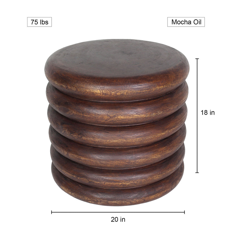 Haussmann Stacked Rings Sculptural Accent Table, Mocha, 20 in dia x 18 in H