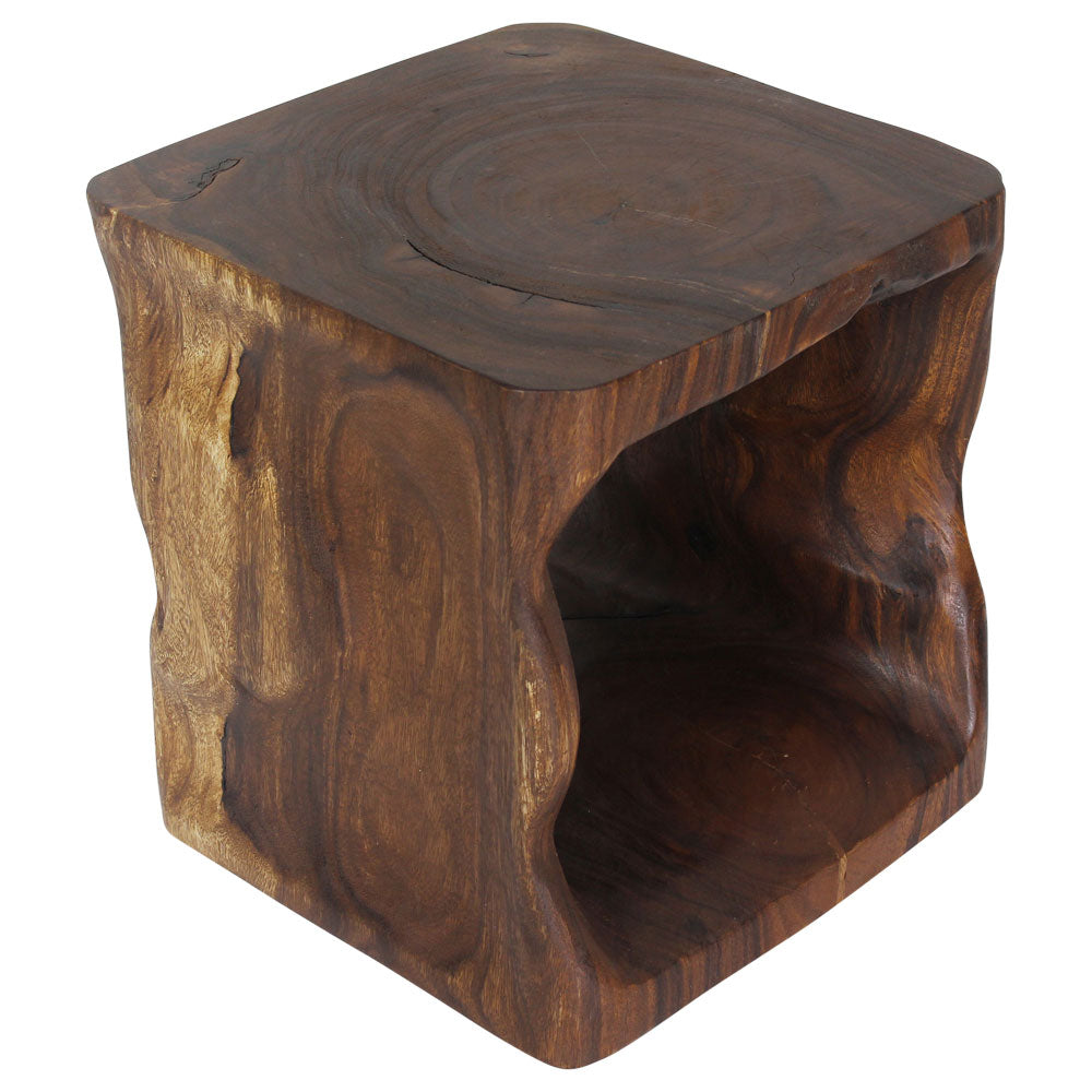 Haussmann Natural Cube Solid Wood End Table - 16 x 16 x 16 in - Walnut